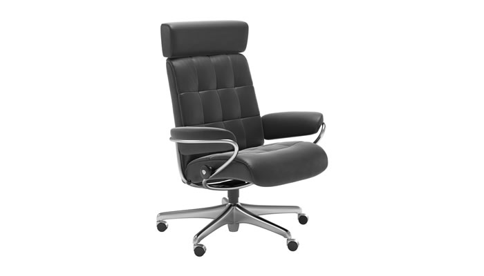 Stressless London Home Office with Adjustable Headrest in Cori Black Leather